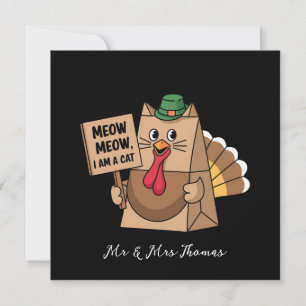 Turkey Paper Bag Meow Funny Thanksgiving Cat Invitation
