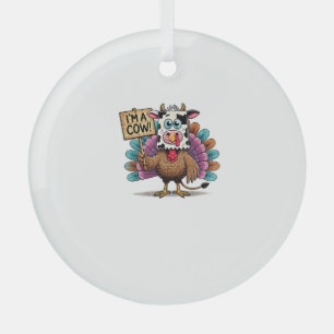 Turkey Paper Bag Moo I'm a Cow Thanksgiving Family Glass Ornament