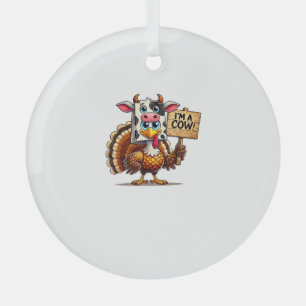 Turkey Paper Bag Moo I'm a Cow Thanksgiving Family Glass Ornament