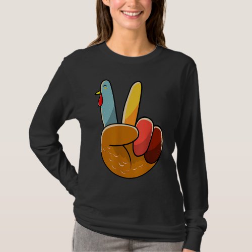Turkey Peace Hand Sign Thanksgiving Thankful Women T_Shirt