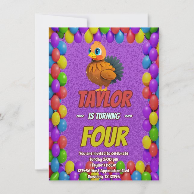 Turkey Personalized Birthday Unique Invite Kids (Front)