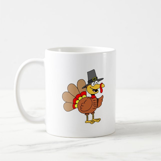 Turkey Pilgrim Cartoon Cute Coffee Mug (Left)