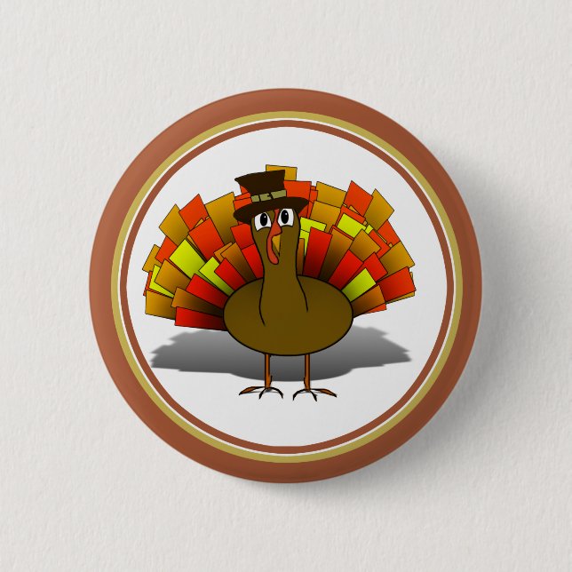 Turkey Pilgrim Thanksgiving Pinback Button (Front)