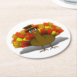 Turkey Pilgrim Thanksgiving Round Paper Coaster