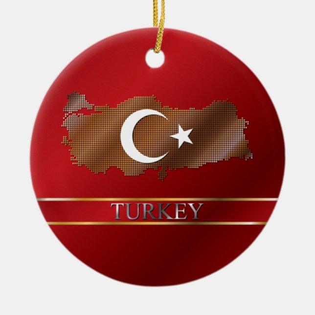 Turkey Pixel Map and Turkish Flag Ceramic Ornament (Front)