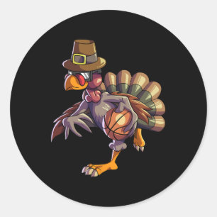 Turkey Playing Basketball Thanksgiving Boys Kids M Classic Round Sticker