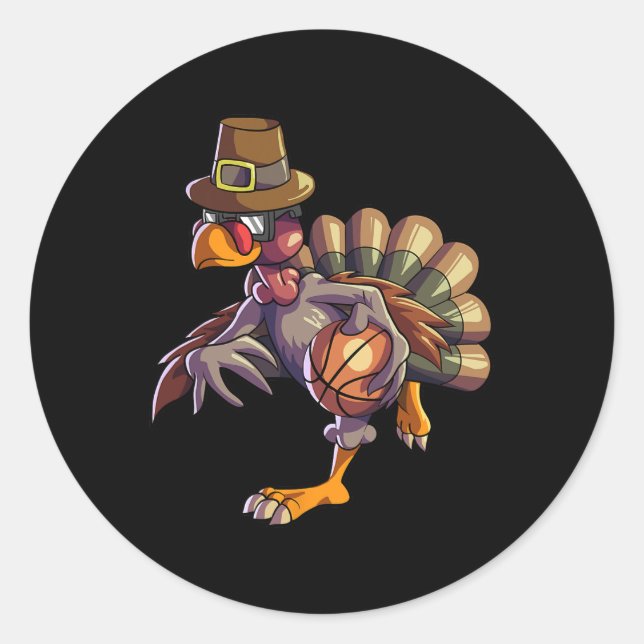 Turkey Playing Basketball Thanksgiving Boys Kids M Classic Round Sticker (Front)