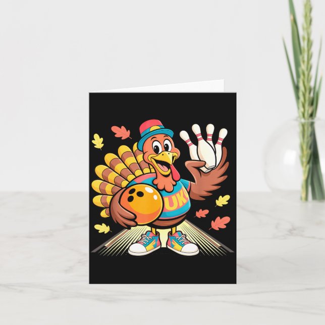 Turkey Playing Bowling Thanksgiving Turkey Tail Bo Card (Front)