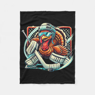 Turkey Playing Ice Hockey Goalie Thanksgiving Boys Fleece Blanket