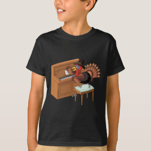 Turkey Playing Piano Thanksgiving Day Funny Fall P T-Shirt