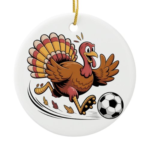 Turkey Playing Soccer Thanksgiving Sport lover Ceramic Ornament