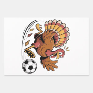 Turkey Playing Soccer Thanksgiving Sport lover Wrapping Paper Sheets