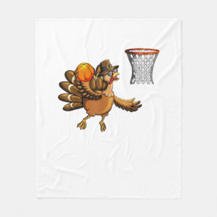 Turkey Plays Basketball Basketball Hoop Thanksgivi Fleece Blanket