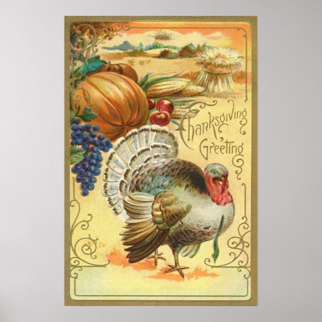 Turkey Pumpkin Corn Grapes Apple Haystack Poster (Front)