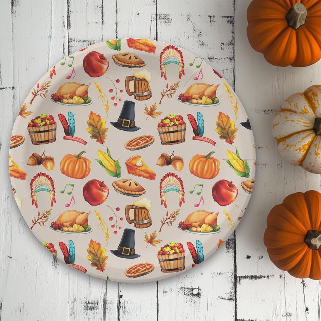 Turkey Pumpkin Fall Thanksgiving Fun Pattern Paper Plates (Creator Uploaded)