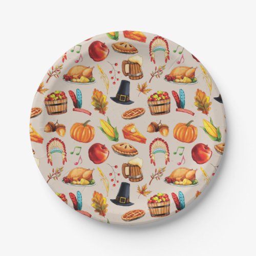 Turkey Pumpkin Fall Thanksgiving Fun Pattern Paper Plates