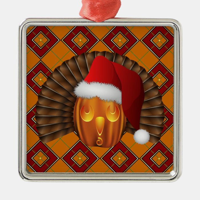 Turkey Pumpkin Santa on Argyle Hallowgivingmas Christmas Ornaments