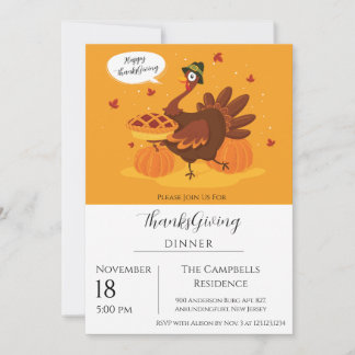 Turkey Pumpkin Thanksgiving Dinner Invitation
