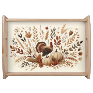 Turkey, Pumpkins and Autumn Foliage, Thanksgiving Serving Tray
