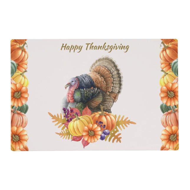 Turkey Pumpkins Thanksgiving Paper Placemat (Front)