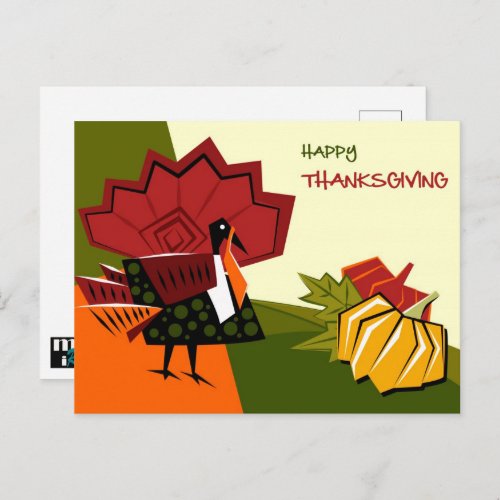 Turkey  Pumpkins Thanksgiving Postcard