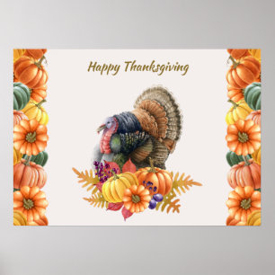Turkey Pumpkins Thanksgiving Poster