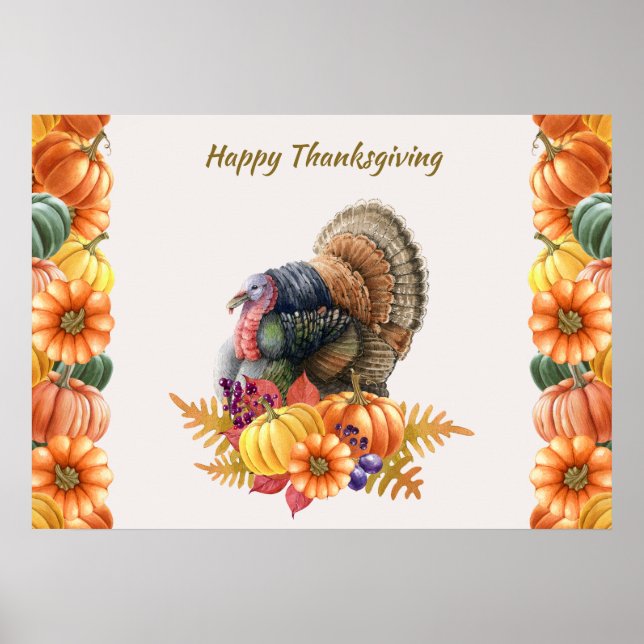 Turkey Pumpkins Thanksgiving Poster (Front)