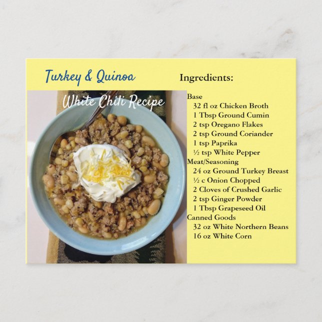 Turkey Quinoa White Chili Recipe Postcard (Front)