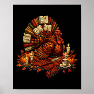 Turkey Reading Books Fall Season Thanksgiving Teac Poster
