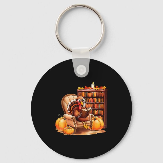Turkey Reading Books Fall Thanksgiving Teacher Boo Keychain (Front)