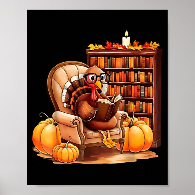 Turkey Reading Books Fall Thanksgiving Teacher Boo Poster (Front)
