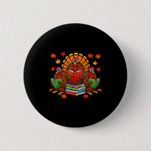 Turkey Reading Books Teacher Fall Thanksgiving Boo Button