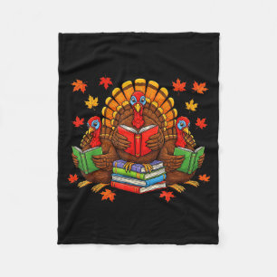 Turkey Reading Books Teacher Fall Thanksgiving Boo Fleece Blanket