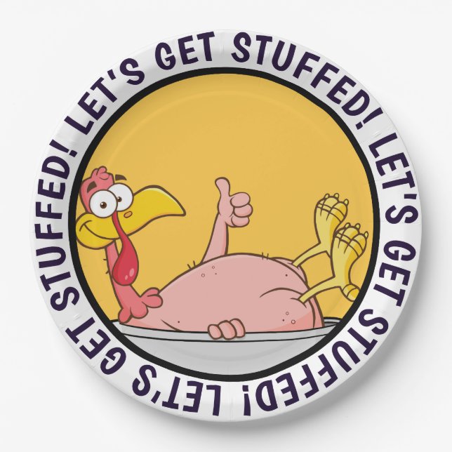 Turkey Ready for Thanksgiving Dinner Cartoon Paper Plates (Front)