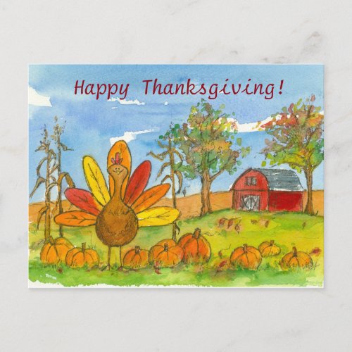 Turkey Red Barn Pumpkin Patch Happy Thanksgiving Holiday Postcard