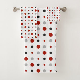 turkey red, black, gray and white dots bath towel set
