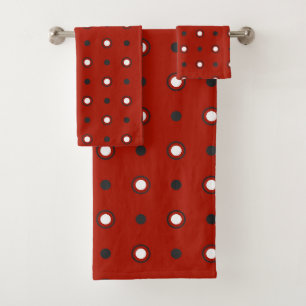 turkey red , gray and  white dots bath towel set