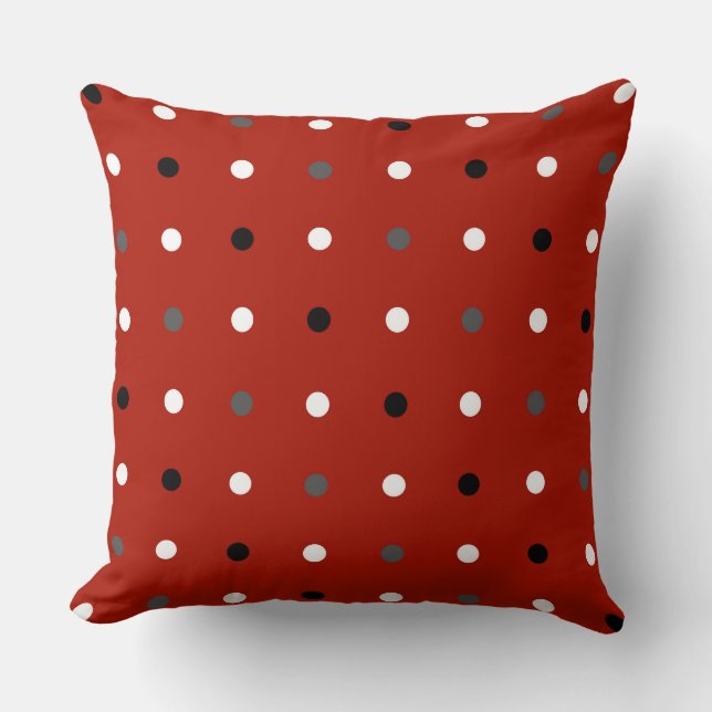 turkey red , gray and  white dots throw pillow (Front)