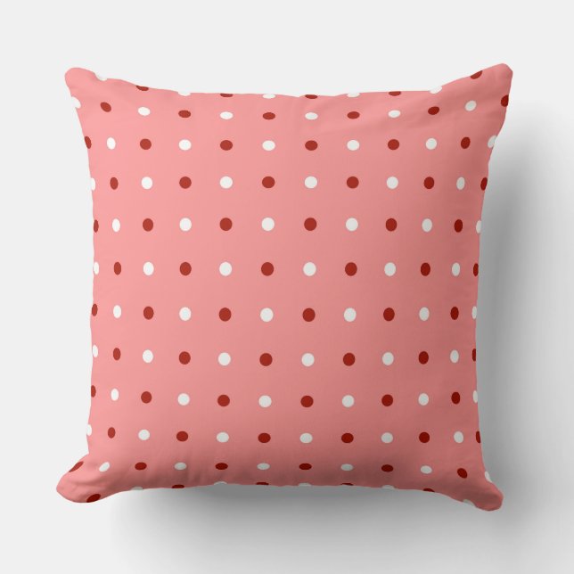 turkey red, pink and white dots throw pillow (Front)