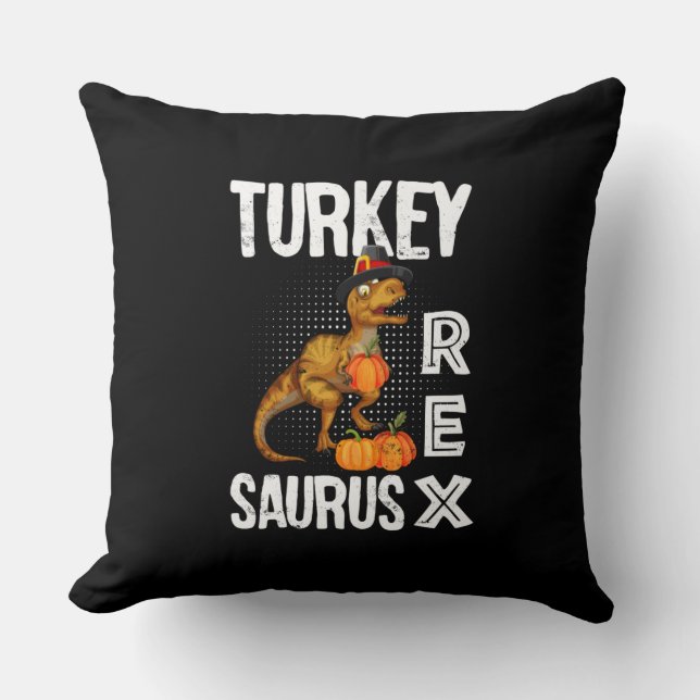 Turkey Rex Saurus – Thanksgiving Dinosaur Throw Pillow (Front)
