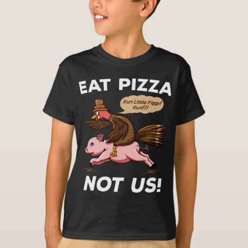 Turkey Rides Pig Eat Pizza Vegan Funny Thanksgivin T_Shirt