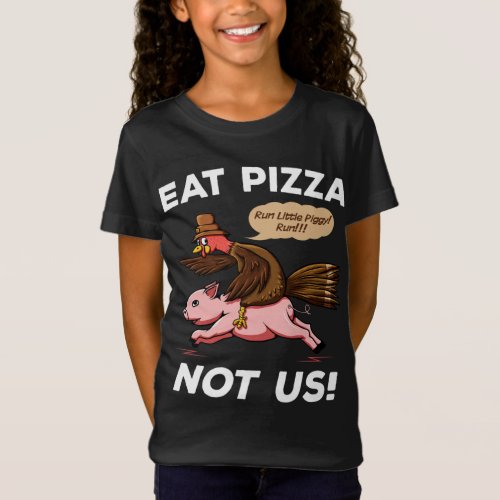 Turkey Rides Pig Eat Pizza Vegan Funny Thanksgivin T_Shirt