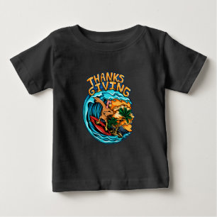 Turkey Riding a Surf Board on the Ocean Waves Baby T-Shirt