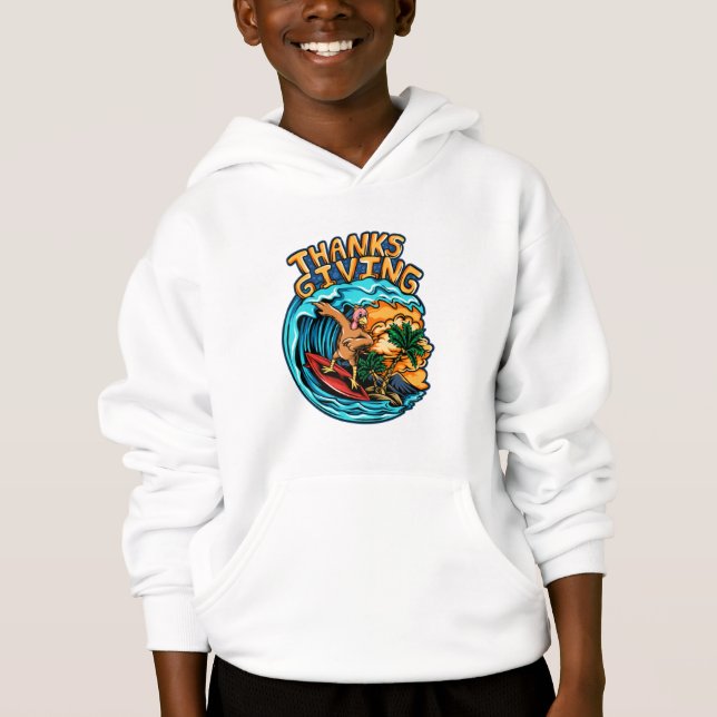 turkey riding a surf board on the ocean waves hoodie (Front)