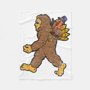 Turkey Riding Bigfoot Thanksgiving Day Funny Sasqu Fleece Blanket