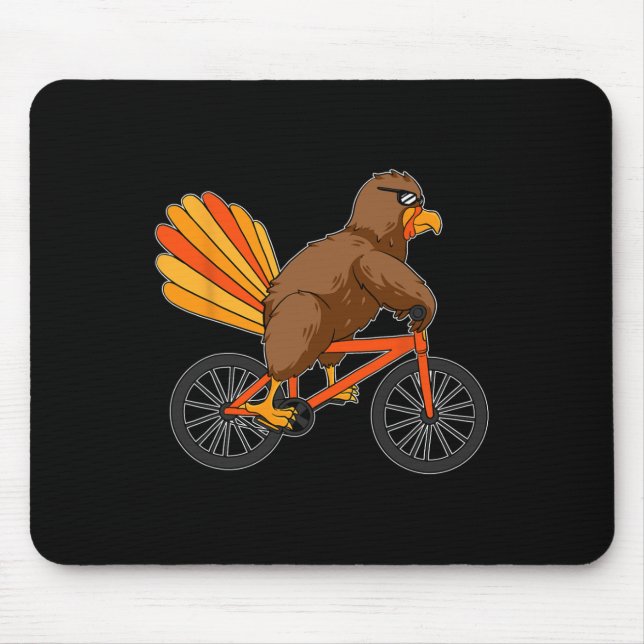 Turkey Riding Bike Thanksgiving Day Cool Bicycle A Mouse Pad (Front)