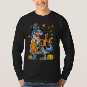 Turkey Riding Dinosaur rex Thanksgiving  Pilgrim B T-Shirt