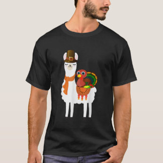 Turkey Riding llama Alpaca Pilgrim thanksgiving Au T-Shirt