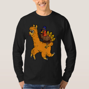 Turkey Riding Llama Thanksgiving Day Animal Fall A T-Shirt
