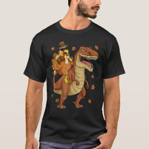 Turkey Riding Mommy Dinosaur rex Boys & Girl Thank T-Shirt